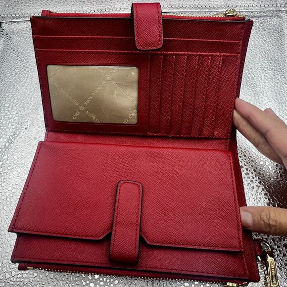 Michael Kors Jet Set Travel Double-Zip Wristlet/Wallet Discontinued Scarlet Red - Picture 8 of 16